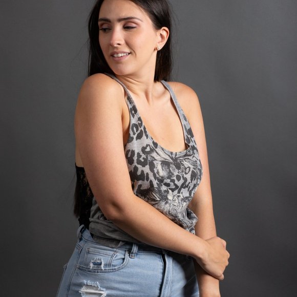 Cheetah Racer Back Tank with Lace - Picture 4 of 10